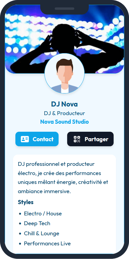 DJ Nova - DJ et Producteur - Exemple fictif de vCard