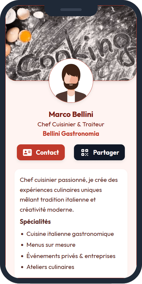 Marco Bellini - Chef cuisinier et Traiteur - Exemple fictif de vCard