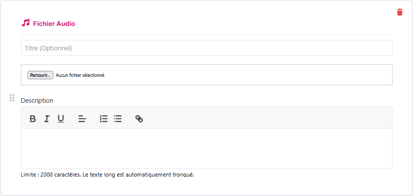 Bloc fichier audio - dans la section Contenu mise en avant