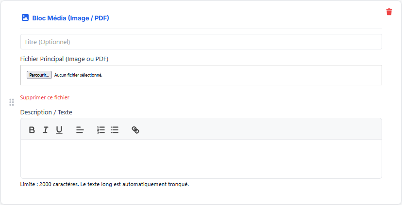Bloc Média Image et PDF - dans la section Contenu mise en avant