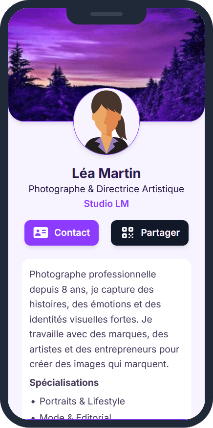 Léa Martin - Photographe et Directrice artistique - Exemple fictif de vCard